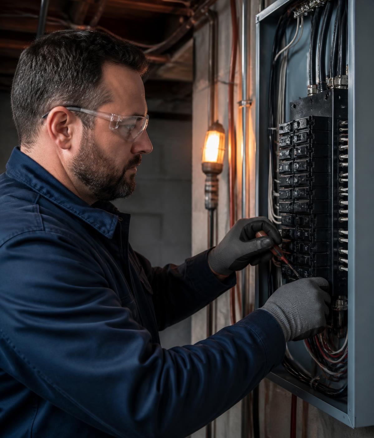 Électricien certifié installant un panneau électrique 200 A